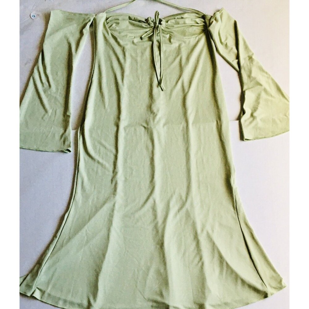 Womens Sexy Halter Bodycon Dress with Sleeve Tie-up Front Midi Size Large Green - Picture 3 of 8